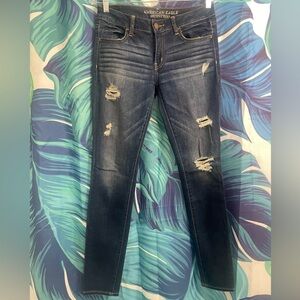 AE Dark Blue Distressed Skinny Jeans
